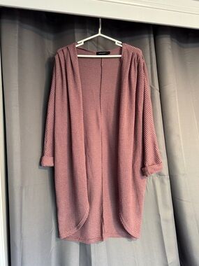 Merokeety Waffle-Knit Open Cardigan - Mauve Pink